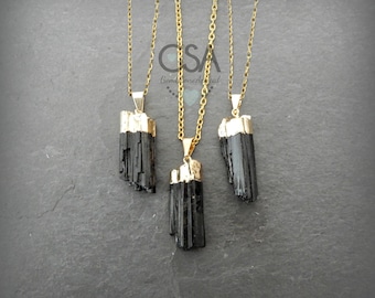 Tourmaline Necklace, Raw Black Tourmaline Point Necklace, Black Tourmaline Pendant, Mens Necklace, Layering Necklace, Gemstone Appeal, GSA