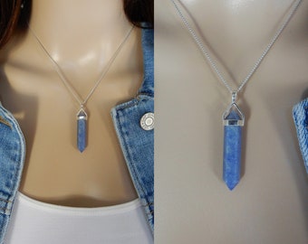 Blue Quartz Necklace Sterling Silver • Blue Quartz Point Pendant