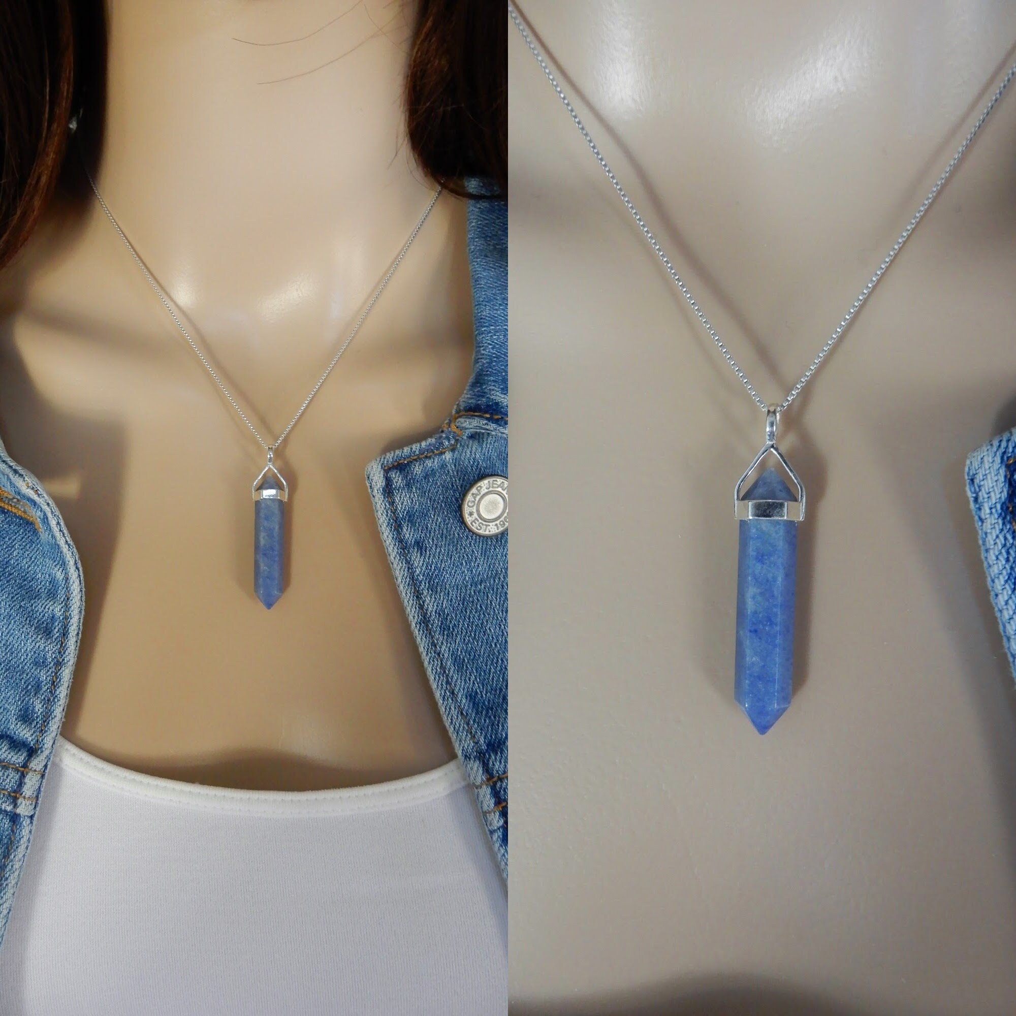 Blue Quartz Necklace Sterling Silver • Blue Quartz Point Pendant