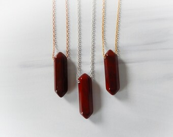 Red Jasper Crystal Point Necklace • Protection Stone Pendant • Gift for Crystal Lover • Red Gemstone Necklace • Sterling Silver Gold Fill