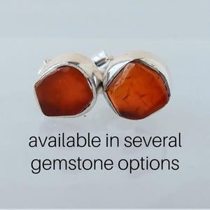 Raw Gemstone Stud Earrings, Rough Birthstone 925 Silver Studs, Genuine Gemstone Earring Sets, Rough Stone Bezel Studs, Gemstone Appeal, GSA