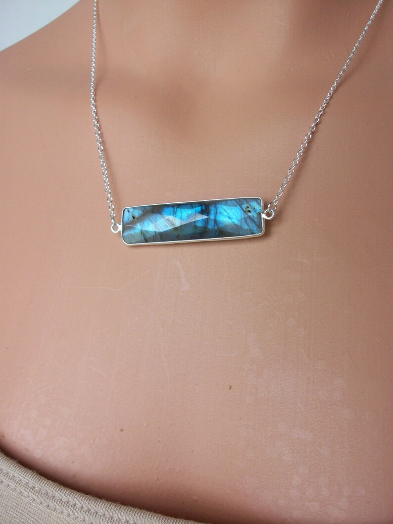 Blue Labradorite Bar Blue Flash Labradorite Gemstone Appeal Labradorite Necklace GSA Labradorite Bar Sterling Silver Labradorite Bar