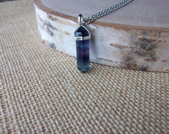 Fluorite Necklace, Mixed Fluorite Point Pendant, Genuine Gemstone Point, Healing Crystal Necklace, Layering Necklace, Gemstone Appeal, GSA