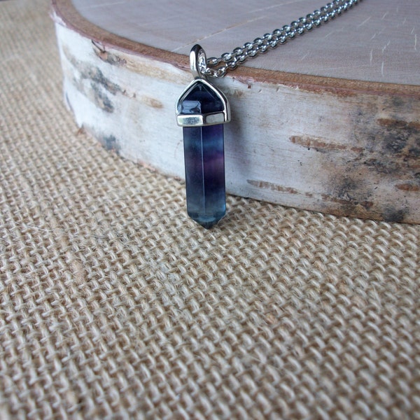 Fluorite Necklace, Mixed Fluorite Point Pendant, Genuine Gemstone Point, Healing Crystal Necklace, Layering Necklace, Gemstone Appeal, GSA