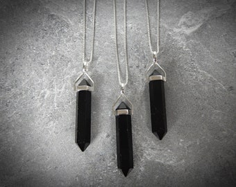 Black Tourmaline Gemstone Necklace, Genuine Tourmaline, Black Tourmaline Point, Sterling Black Tourmaline Pendant, Gemstone Appeal, GSA