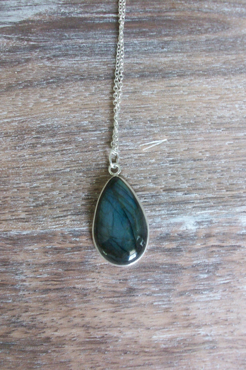Labradorite Necklace, Sterling Silver Labradorite Pendant, Labradorite Teardrop Necklace, Third Eye and Throat Chakra, Gemstone Appeal, GSA image 5