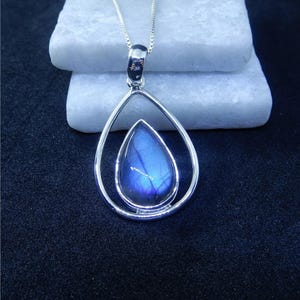 Labradorite Necklace Sterling Silver • Genuine Blue Flash Labradorite Pendant • Natural Labradorite Jewelry • Holiday Gift