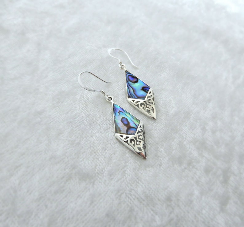 Pendientes de concha de paua Pendientes de concha de abulón Plata de ley imagen 2