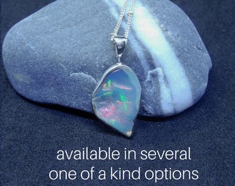 Opal Necklace Sterling Silver • Ethiopian Opal Pendant