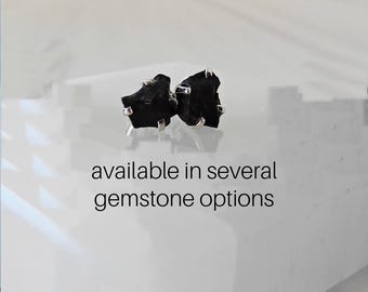 Raw Gemstone Stud Earrings, Rough Birthstone 925 Silver Studs, Genuine Gemstone Earring Sets, Rough Stone Prong Studs, Gemstone Appeal, GSA