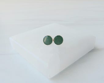 Orecchini in avventurina, orecchini a perno in argento sterling con pietre preziose, orecchini rotondi con pietre preziose, orecchini a perno in avventurina verde, fascino delle pietre preziose, GSA