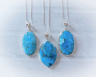 Turkoois ketting sterlingzilver • Turkoois hanger • Kingman turkoois ketting • Sterling turkoois • December geboortesteen sieraden
