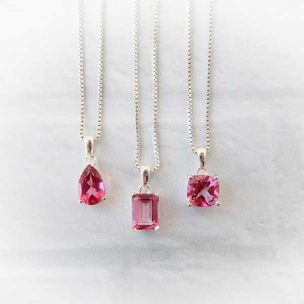 Pink Topaz Necklace Sterling Silver • Pink Topaz Pendant • Sterling Pink Topaz • Genuine Pink Topaz • Wedding Jewelry • November Birthstone