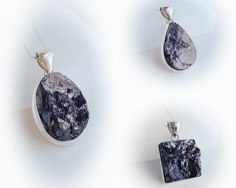 Shungite Necklace Sterling Silver • Elite Shungite Pendant • Black Shungite Necklace • Sterling Silver Shungite Gemstone Necklace