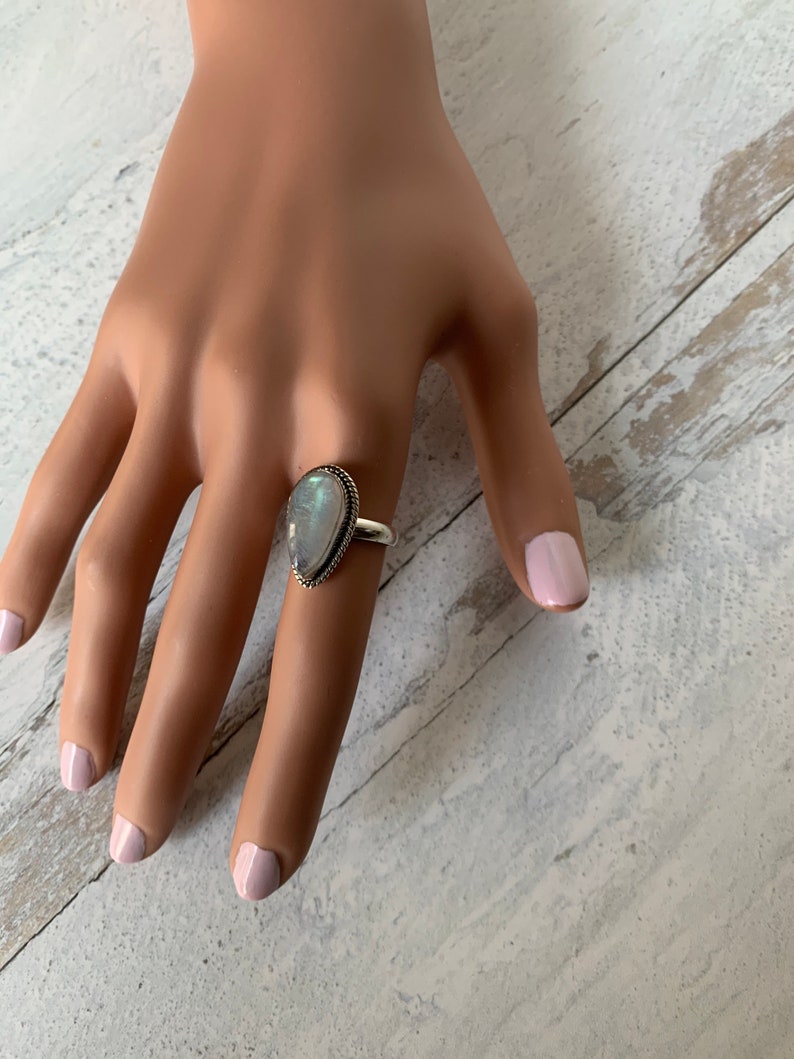 Rainbow Moonstone Ring Silver Moonstone Rings Blue Flash Etsy