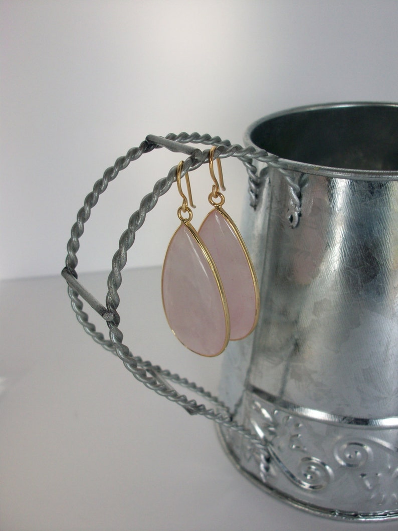 Rose Quartz Earrings, Pink Stone Earring, Large Rose Quartz Earrings, Stone Earrings, Genuine Rose Quartz Earrings, Gemstone Appeal, GSA image 2