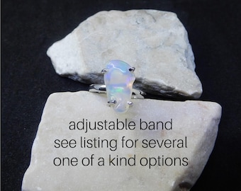 Natural Ethiopian Opal Rings •  Sterling Silver Adjustable Raw Fire Opal Rings • October Birthstone Jewelry • Rough Gemstone Rings