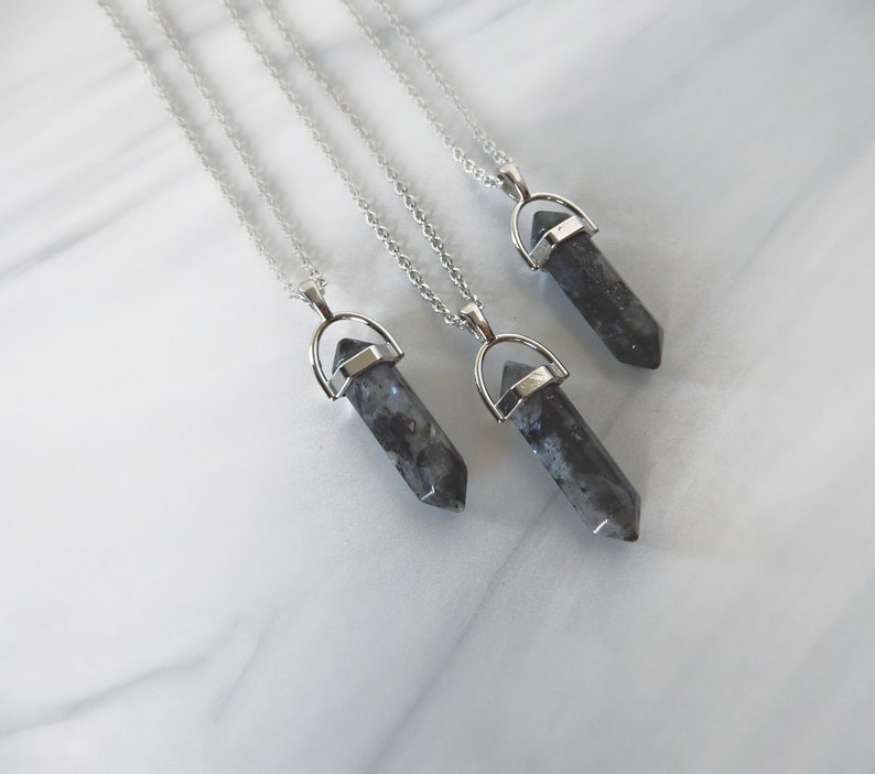 Gemstone Point Necklace, Labradorite Necklace, Black Labradorite Pendant, Larvikite Point Necklace, Healing Gemstone, Gemstone Appeal, GSA image 2