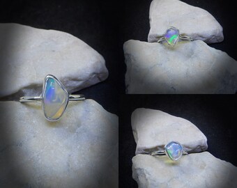 Opal Ring, Ethiopian Opal Rings, Sterling Silver Raw Opal Rings, October Birthstone, Rough Gemstone Rings, Flash Opal, Gemstone Appeal, GSA