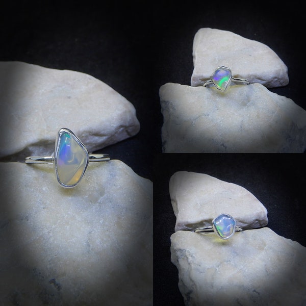 Opal Ring, Ethiopian Opal Rings, Sterling Silver Raw Opal Rings, October Birthstone, Rough Gemstone Rings, Flash Opal, Gemstone Appeal, GSA