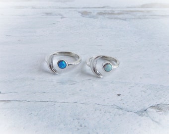 Blue or White Opal Ring, Sterling Silver Opal Rings, Opal Moon Ring, Minimalist Opal Ring, October Birthstone Rings, Gemstone Appeal, GSA
