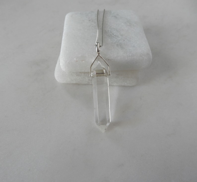 Quartz Crystal Necklace, Clear Quartz Point, Sterling Gemstone Point, Healing Crystal Necklace, Layering Necklace, Gemstone Appeal, GSA image 3