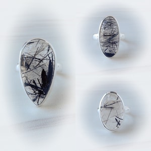 Rutilated Quartz Ring Sterling Silver • Black Rutile Quartz Rings • Genuine Black Tourmilated Quartz Ring • Holiday Gift • Affordable Gifts