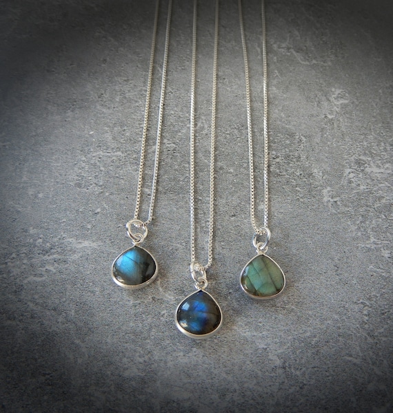 Labradorite Necklace Silver Labradorite Pendant Blue Flash