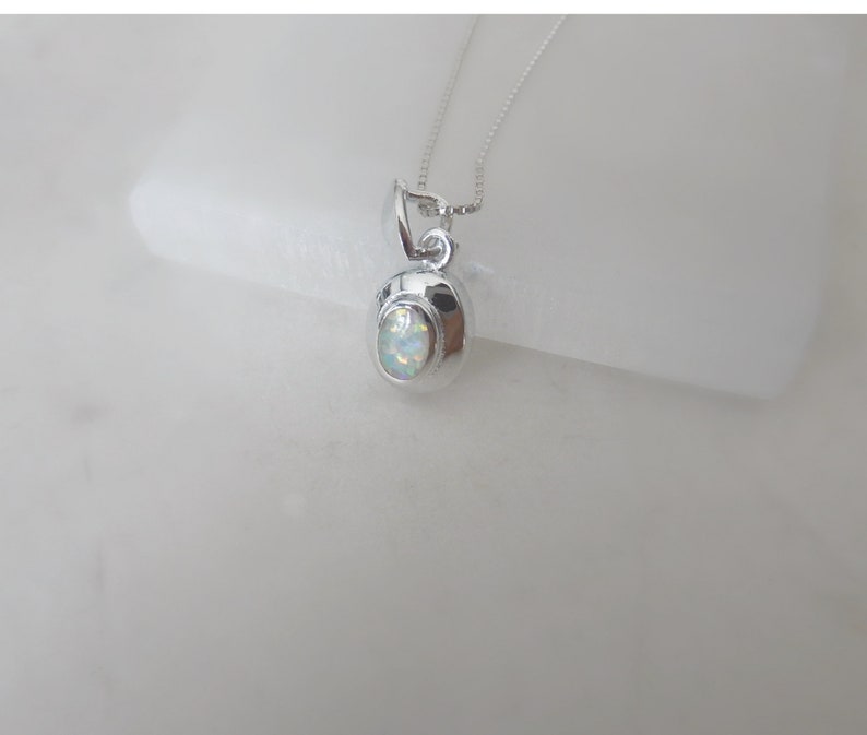 Opal Necklace, White Opal Pendant, White Opal Sterling Necklace, October Birthstone, Oval Opal Necklace, Sterling Opal, Gemstone Appeal, GSA image 2