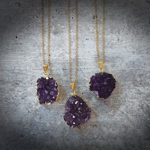 Gold Amethyst Necklace •  Amethyst Druzy Necklace • Amethyst Jewelry • Raw Crystal Pendant • February Birthstone • Gift for Crystal Lover