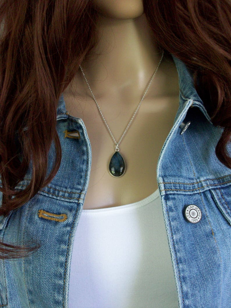 Labradorite Necklace, Sterling Silver Labradorite Pendant, Labradorite Teardrop Necklace, Third Eye and Throat Chakra, Gemstone Appeal, GSA image 3