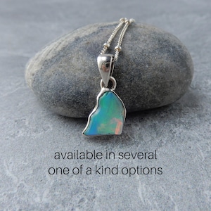 Opal Necklace Sterling Silver • Ethiopian Opal Pendant • Sterling Raw Opal Necklace • October Birthstone • Rough Ethiopian Opal Pendant