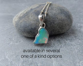 Opal Necklace Sterling Silver • Ethiopian Opal Pendant • Sterling Raw Opal Necklace • October Birthstone • Rough Ethiopian Opal Pendant