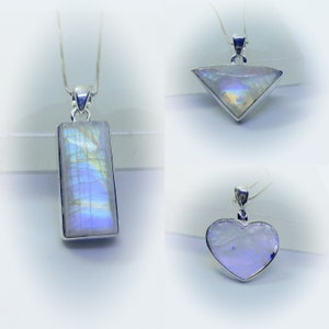 Rainbow Moonstone Necklace Sterling Silver • Moonstone Larger Pendants • High Flash Moonstone • Genuine Natural Moonstone Pendants