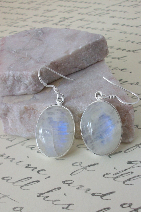 Rainbow Moonstone Earrings Sterling Silver Rainbow Moonstone | Etsy