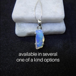 Genuine Ethiopian Raw Opal Necklace Sterling Silver • Welo Fire Opal Pendant • October Birthstone Jewelry • Gift for Crystal Lover
