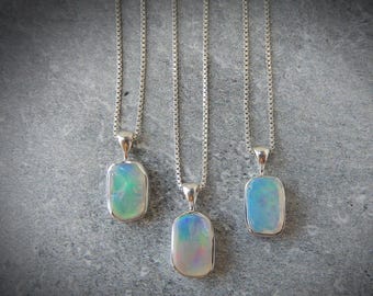 Opal Necklace Sterling Silver • Ethiopian Opal Pendant • Sterling Raw Opal Necklace • October Birthstone • Rough Ethiopian Opal Pendant