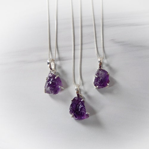 Amethyst Necklace Sterling • Raw Amethyst Necklace • Amethyst Jewelry • Raw Crystal Pendant • February Birthstone • Gift for Crystal Lover