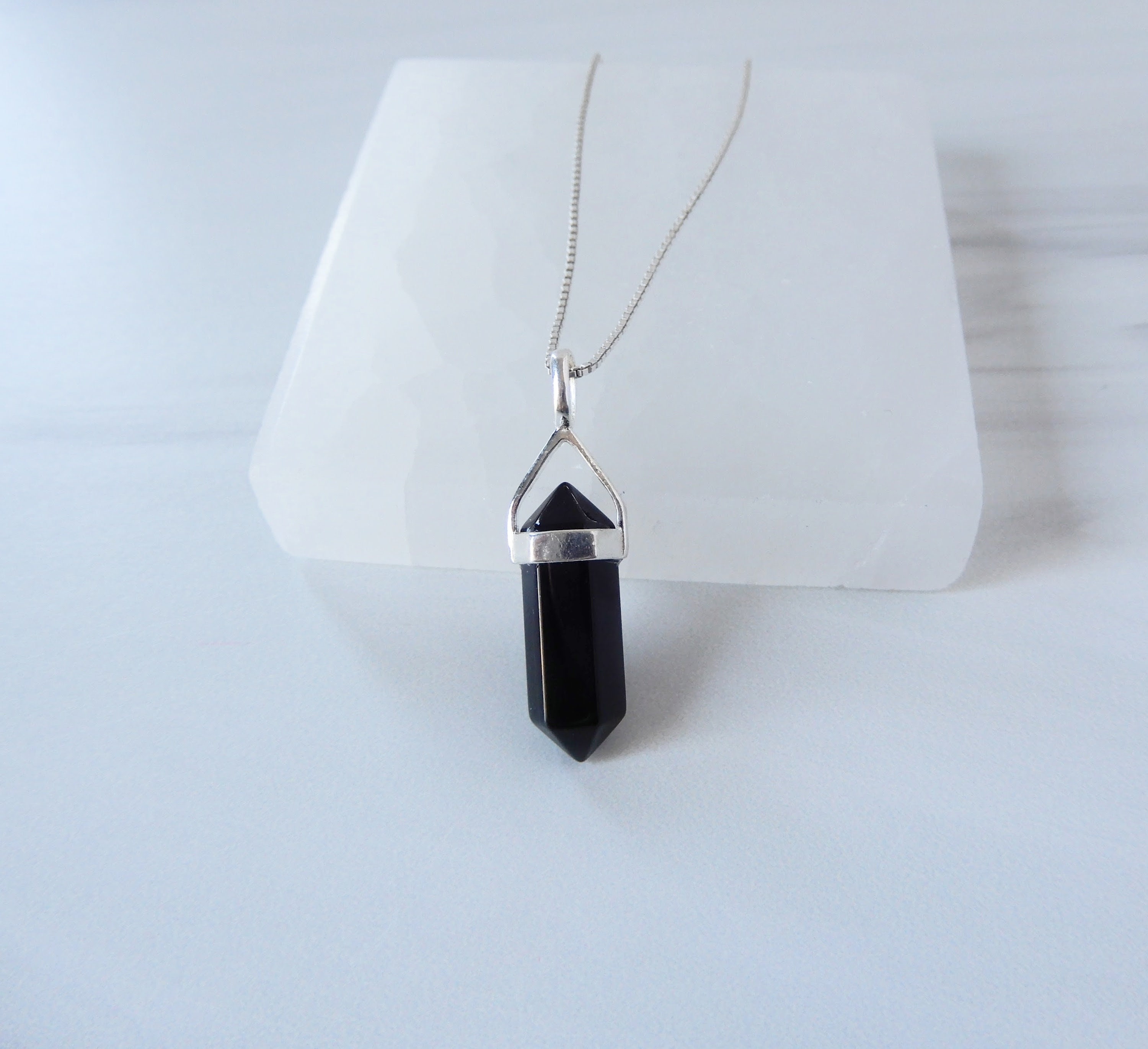 Black Onyx Necklace Sterling Silver • Black Onyx Point