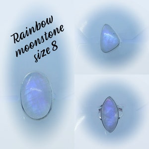 Rainbow Moonstone Ring, Silver Moonstone Rings, Blue Flash Moonstone Ring, Genuine Moonstone Ring, June Birthstone, Gemstone Appeal, GSA