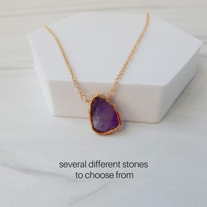 Gemstone Slice Pendant Necklace • Rough Crystal Slice • Raw Amethyst Necklace • Birthstone Jewelry • Layered Necklaces • Boho Jewelry
