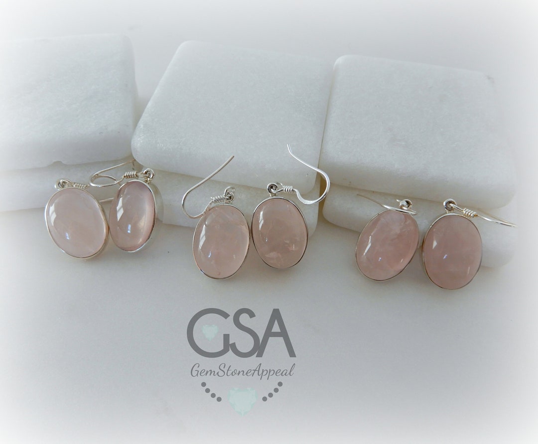Rose Quartz Earrings, Sterling Silver Rose Quartz Earrings, Rose Quartz Dangle Earrings, Genuine ...