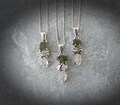 Moldavite Necklace • Raw Three Stone Meteorite Pendant • Sterling Silver Authentic Meteorite Necklace • Campo Del Cielo Pendant • Herkimer