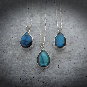 Labradorite Necklace, Silver Labradorite Pendant, Blue Labradorite, Teardrop Labradorite, Genuine Labradorite Stone, Gemstone Appeal, GSA