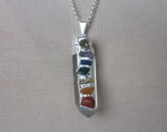 Chakra Necklace Sterling Silver • Healing Crystal • Quartz Crystal Seven Stone Chakra • Genuine Gemstone Jewelry • Chakra Jewelry