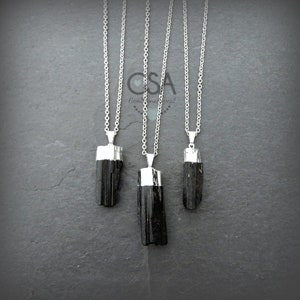 Tourmaline Necklace Sterling Silver • Raw Black Tourmaline Point Necklace • Black Tourmaline Pendant • Mens Necklace  Layering Necklace