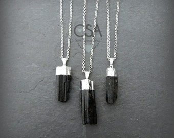 Tourmaline Necklace, Raw Black Tourmaline Point Necklace, Black Tourmaline Pendant, Mens Necklace, Layering Necklace, Gemstone Appeal, GSA