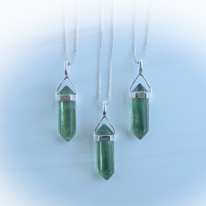 Green Fluorite Gemstone Necklace Sterling Silver • Genuine Green Fluorite • Green Fluorite Point • Sterling Green Fluorite Pendant
