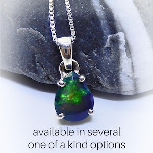 Black Opal Necklace Sterling Silver • Ethiopian Opal Pendant • Sterling Opal Necklace • October Birthstone • Black Ethiopian Opal Pendant