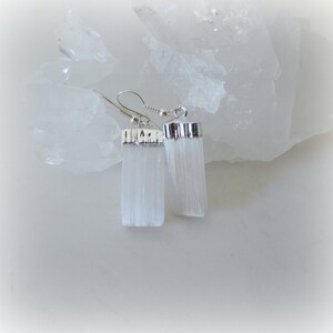 Selenite Earrings Sterling Silver • Selenite Bar Earrings • Genuine White Selenite Earrings • Healing Crystals • Selenite Gemstone Earrings